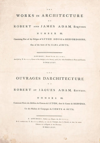 Robert Adam. Title page and Preface to 'The Work in Architecture of Robert and James Adam' for Luton House.