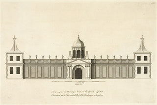 Hulsbergh after Colen Campbell (1676-1729). Montague House to the Court in Great Russell Street London, (3 plates: elevation, plan and elevation to the street). [[bmid:2051326]]
