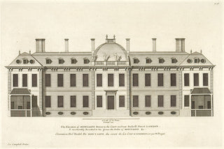 Hulsbergh after Colen Campbell (1676-1729). Montague House to the Court in Great Russell Street London, (3 plates: elevation, plan and elevation to the street). [[bmid:2051326a]]