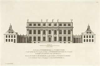 Hulsbergh after Colen Campbell (1676-1729). Buckingham House in St James' Park, (2 plates: elevation and plan). [[bmid:2051330]]