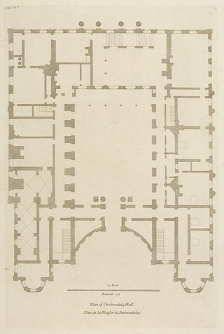 Hulsbergh after Colen Campbell (1676-1729). The North prospect of Cholmondeley Hall in Cheshire, (2 plates: elevation and plan). [[bmid:2051353a]]