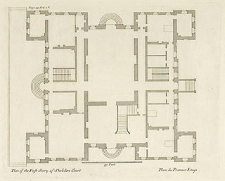 Hulsbergh after Colen Campbell (1676-1729). Shobden-Court in Herifordshire, (2 plates: elevation and plan). [[bmid:2051367a]]