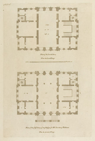 Hulsbergh after Colen Campbell (1676-1729). A new design. . .in the Theatrical Style. . .to Paul Methuen, (2 plates: elevation and plan). [[bmid:2051379a]]