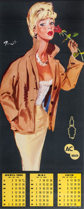 AC DELCO. Woman with Rose: Calendar advertising spark plugs. Avril - Juin 1962.