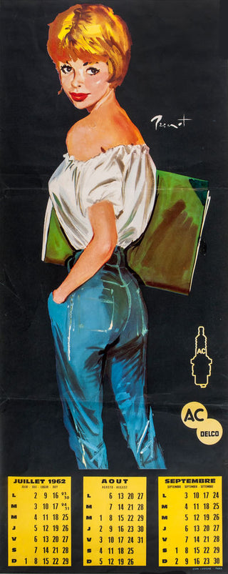 AC DELCO. Calendar advertising spark plugs. Juillet - Septembre 1962.