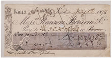 Load image into Gallery viewer, MCCLINTOCK, Sir Francis Leopold. Cheque drawn in favour of Admiral Sir F. Leopold McClintock, Arctic navigator, endorsed with his signature on the reverse.