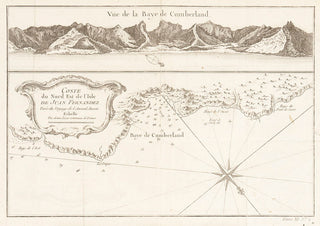 CHEDEL, Pierre Quentin. Vue de la Baye de Cumberland. Coste du Nord Est de L'Isle de Juan Fernandez. (Map of Juan Fernandenz Islands, part of Chile).