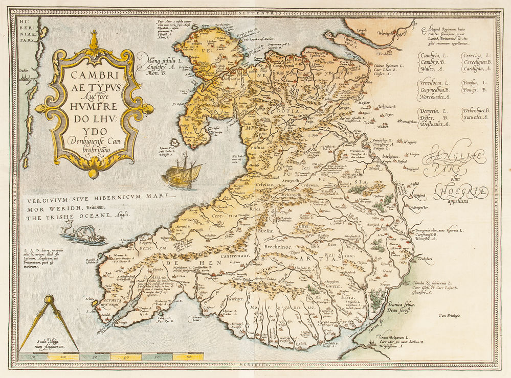 Cambriae Typus Auctore Humfredo Lhuydo... (Map of Wales …
