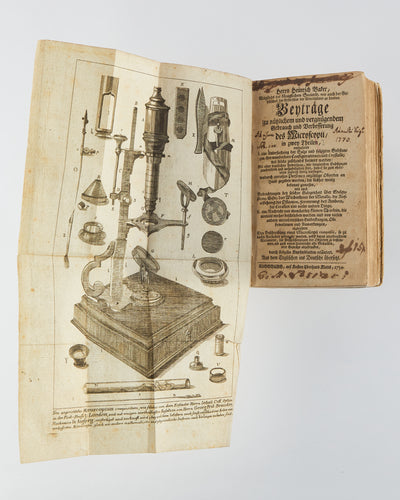 BAKER, Henry. Beyträge zu nützlichem und vergnügendem Gebrauch und Verbesserung des Microscopii: in zwey Theilen … Aus dem Englischen ins Deutsche übersetzt.