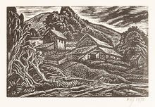 Load image into Gallery viewer, JENNINGS, E. Owen. Untitled woodcut of houses on hillside.