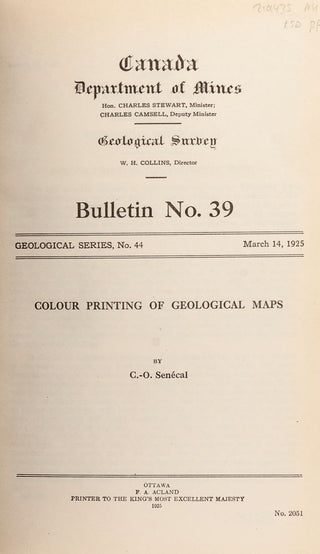 SENÉCAL, C.-O. Colour Printing of Geological Maps.