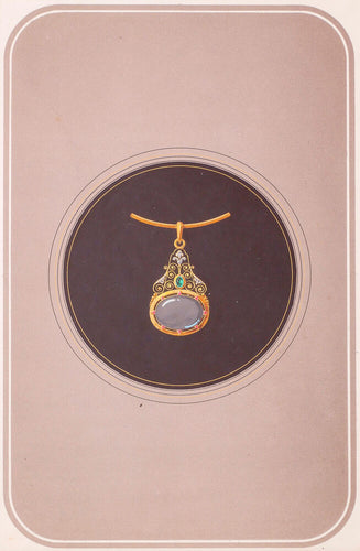 Original gouache design - pendant with oval gem