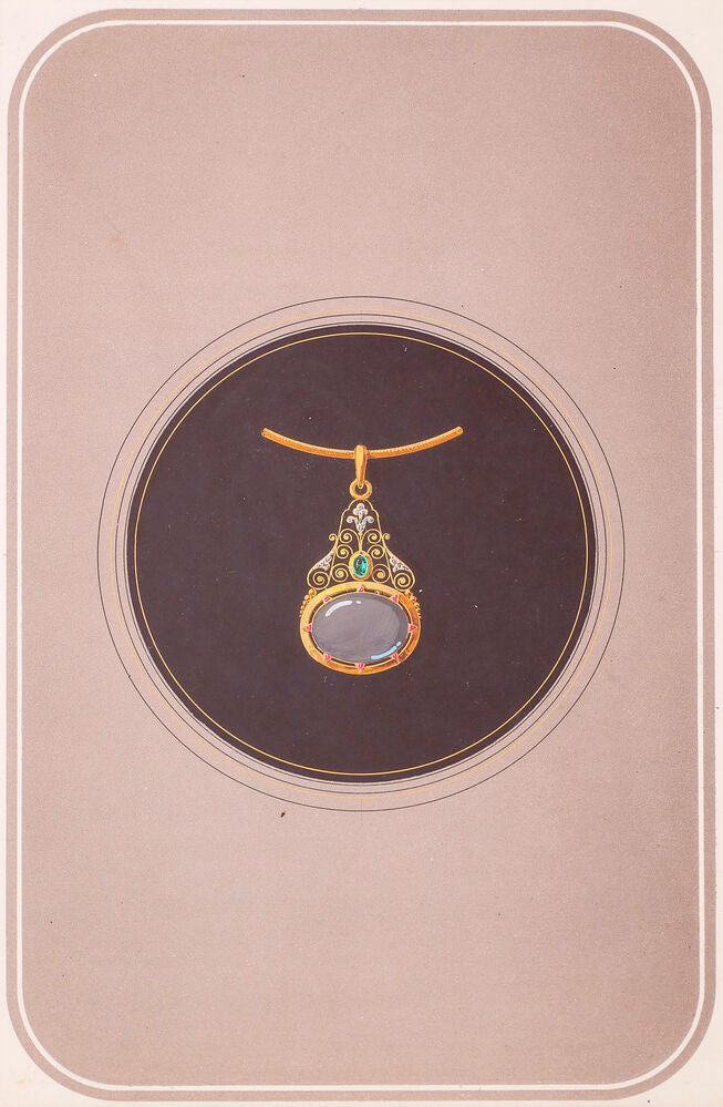 Original gouache design - pendant with oval gem