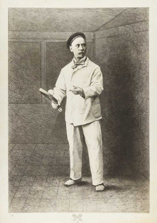 AM. Charles Delahaye holding a Real Tennis Racket. [[bmid:2114251]]