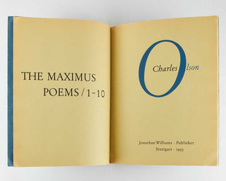 OLSON, Charles. The Maximus Poems 1-10 [and] 11-22. [[bmid:2120142b]]