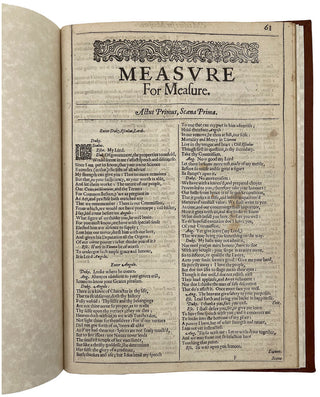 [SHAKESPEARE, William.] Measure for Measure [ extracted from Mr. William Shakespeares comedies, histories, and tragedies. Published according to the true originall copies]. [[bmid:2120870a]]