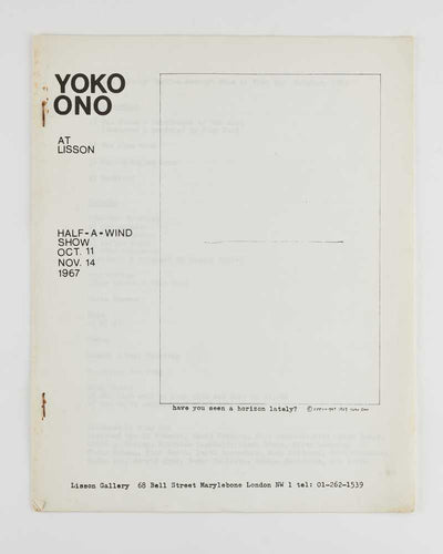 ONO, Yoko. Catalogue of the exhibition Half-a-Wind-Show at the Lisson Gallery.