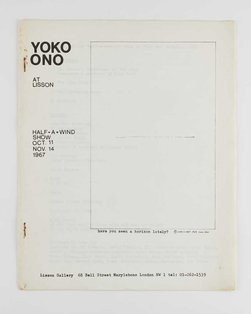 ONO, Yoko. Catalogue of the exhibition Half-a-Wind-Show at the Lisson Gallery.
