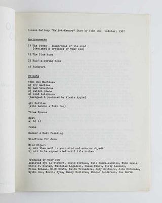 ONO, Yoko. Catalogue of the exhibition Half-a-Wind-Show at the Lisson Gallery.