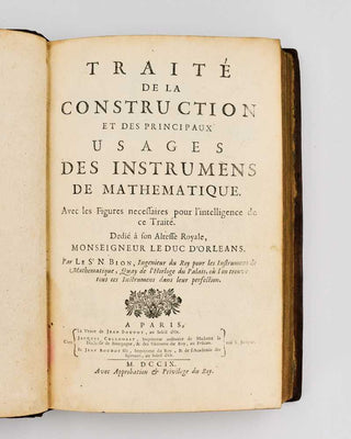 BION, Nicolas. Traité de la construction et des principaux usages des instrumens de mathematique: avec les figures necessaires pour l’intelligence de ce Traité. [[bmid:2121534b]]
