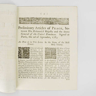 [AMERICAN REVOLUTION.] Preliminary Articles of Peace, between His Britannick Majesty, and the States General of the United Provinces. Signed at Paris, the 2d of September, 1783. Published by Authority.