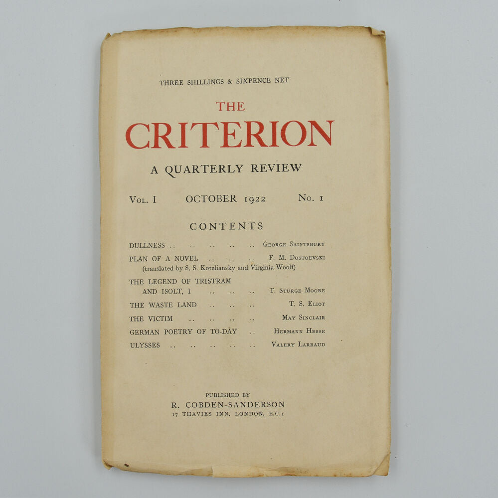 The Waste Land, in The Criterion. A Quarterly Review, vol. I …