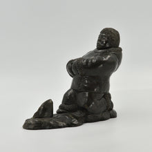 Load image into Gallery viewer, Soapstone Statuette/Bookend depicting an Inuit fishing.