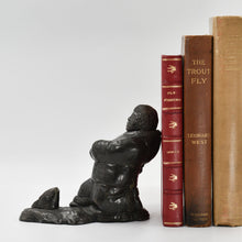 Load image into Gallery viewer, Soapstone Statuette/Bookend depicting an Inuit fishing.