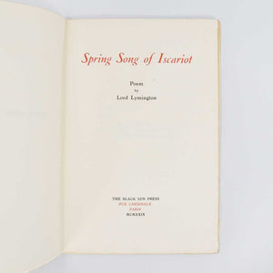 Spring Song of Iscariot. Poem by Lord Lymington
