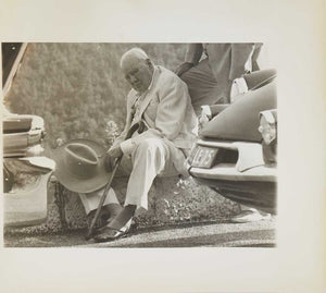 Photograh of Winston Churchill seated outside at the Col du Castillon