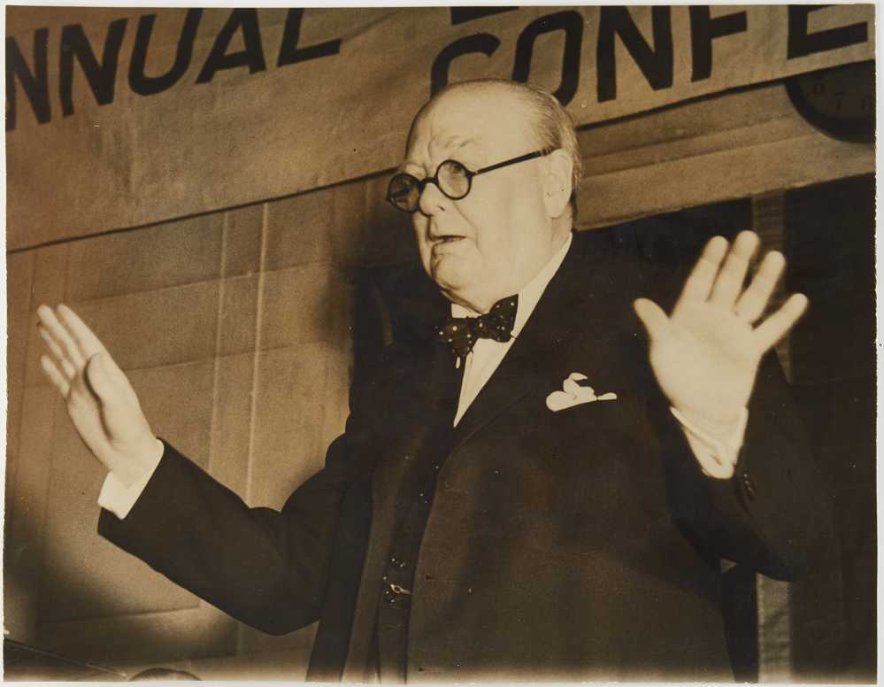 Photograph of Winston Churchill giving a speech