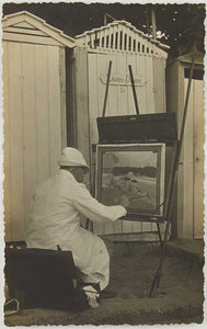 Photograph of Winston Churchill painting ‘Beach Scene on the Riviera …