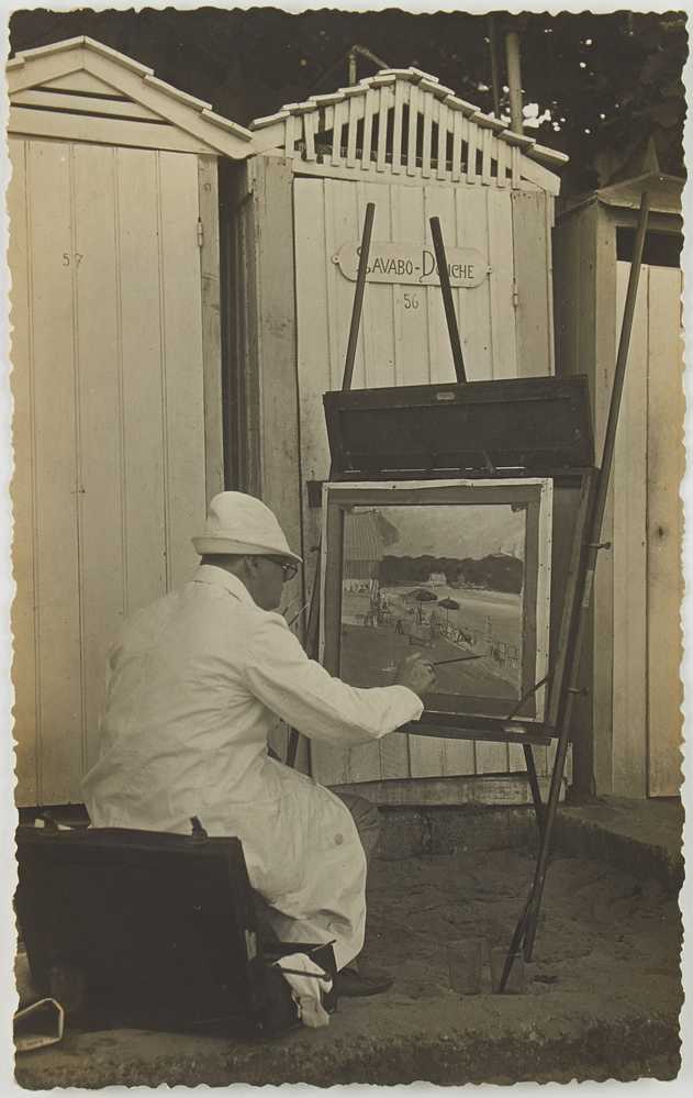 Photograph of Winston Churchill painting ‘Beach Scene on the Riviera …