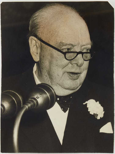 Photograph of Winston Churchill speaking at the Royal Albert Hall