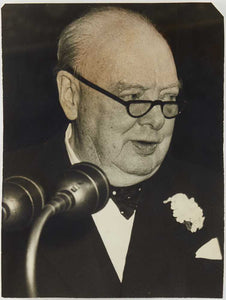 Photograph of Winston Churchill speaking at the Royal Albert Hall