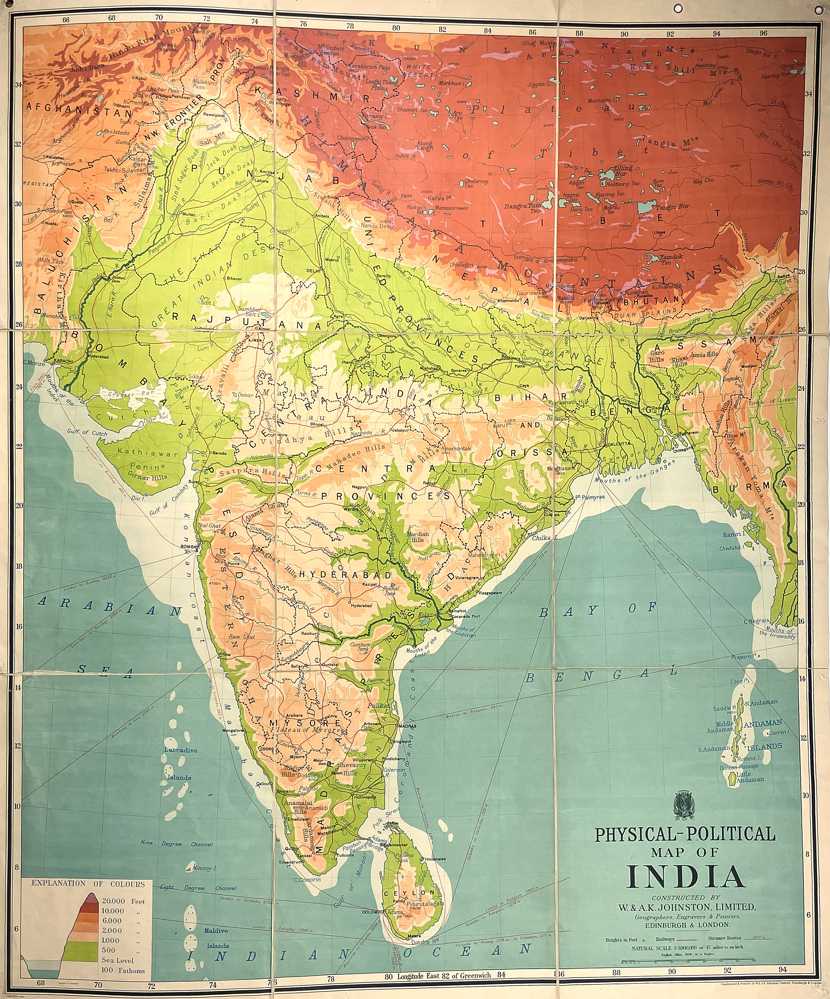 Physical-Political Map of India. Constructed by W. & A. K. Johnston