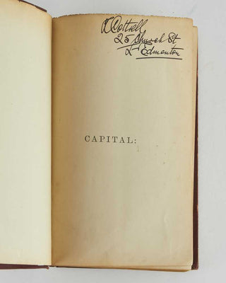 MARX, Karl; Samuel MOORE and Edward AVELING ( translators ). Capital: A Critical Analysis of Capitalist Production … Translated from the Third German Edition.