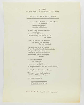 SNYDER, Gary. A Curse on the men in Washington, Pentagon. Om a ka ca ta pa ya sa svāhā.