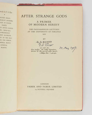 ELIOT, T.S. After Strange Gods.