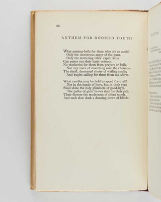 OWEN, Wilfred; Edmund Blunden ( editor ). The Poems of Wilfred Owen. A New Edition Including Many Pieces Now First Published, And Notices of his Life and Work.