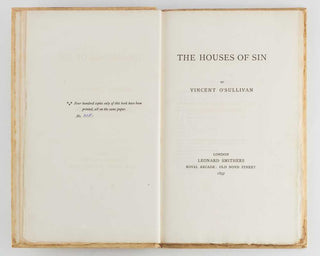 O'SULLIVAN, Vincent. The Houses of Sin. [[bmid:2124722a]]