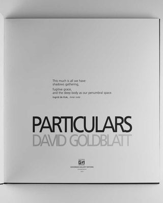 GOLDBLATT, David. Particulars.