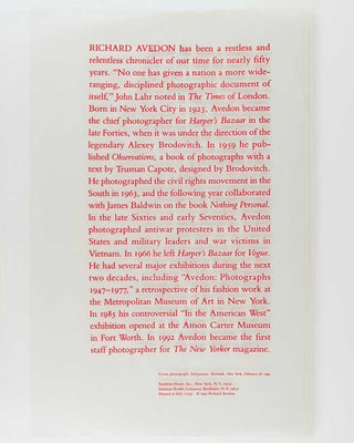 AVEDON, Richard. Avedon: An Autobiography.
