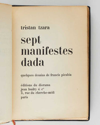 TZARA, Tristan; Francis PICABIA ( illustrator ). Sept manifestes Dada. quelques dessins de Francis Picabia.