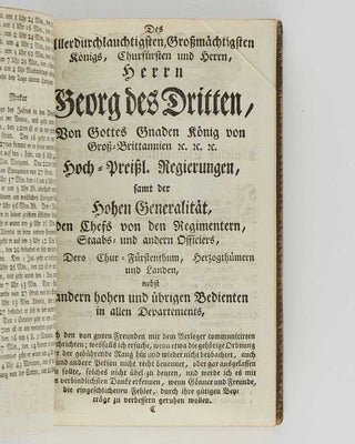 ALMANACK Königl. Groß-Brittannischer und Churfürstl. Braunschweig-Lüneburgscher Staats-Kalender auf das Jahr 1798