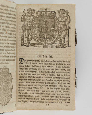 [HYMNAL; Johann Andreas CRAMER (editor).] Allgemeines Gesangbuch, auf königlichen allergnädigsten Befehl zum öffentlichen und häuslichen Gebrauche in den Gemeinen des Herzogthums Schleswig, des Herzogthums Hollstein, der Herrschaft Pinneberg, der Stadt A…
