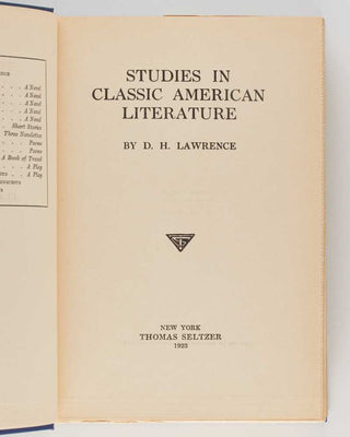 LAWRENCE, D.H. Studies in Classic American Literature.