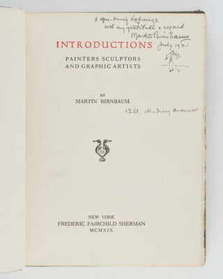 BIRNBAUM, Martin. Introductions. Painters Sculptors and Graphic Artists.