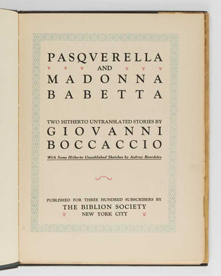 BOCCACCIO, Giovanni. Pasquerella and Madonna Babetta. [[bmid:2126079b]]