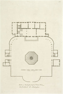 Buckingham House in St James' Park, (2 plates: elevation and plan